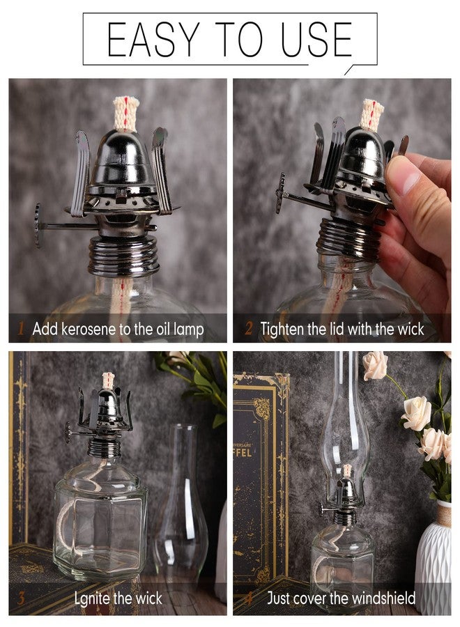 Tuanse 2 Pieces Chamber Oil Lamp,Classic Kerosene Lantern,Vintage Oil Lamp for Indoor Use,Decorative Hurricane Lantern with Adjustable Fire Wick for Halloween Home Tabletop Decor,13 Inch(Clear, Black) - Image 4